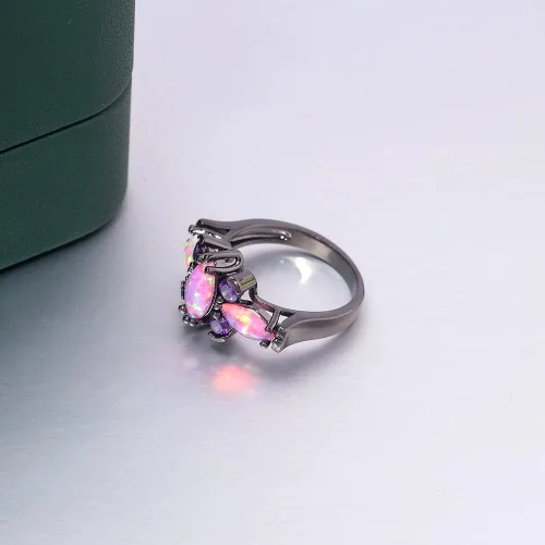 Vista 6 de CiNily Anillo de ópalo púrpura y amatista chapado en oro negro para mujeres y mujeres