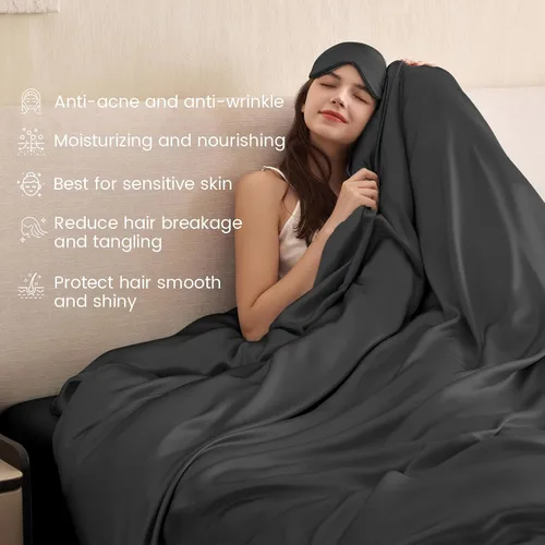 Vista 3 de THXSILK Juego de funda de edredón de seda de morera 100% pura de 3 piezas, ropa de cama de lujo ultra suave de grado 6A+, sábanas de seda