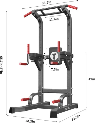 Vista 5 de SogesHome Power Tower Pull Up Bar Dip Stand, 10 Adjustable Height Free Standing Assistive Trainer Dip Station, Multi-Function Strength Training