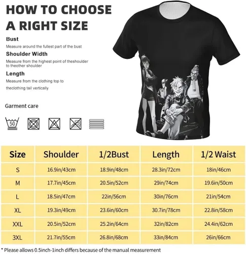 Vista 5 de Gorillaz Camiseta negra para adultos, unisex, para hombre y mujer, camiseta de manga corta con banda de rock