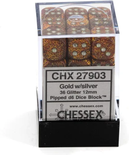 Vista 3 de Chessex Juego de dados poliédricos dorados y plateados con purpurina de 0.47 pulgadas, compatible con Calabozos y Dragones, Pathfinder y otros