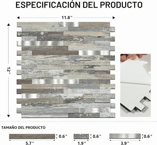 Vista 3 de 10 Piezas de Azulejos de Mosaico de PVC para Despegar y Pegar, para Salpicaduras de Cocina, Etc