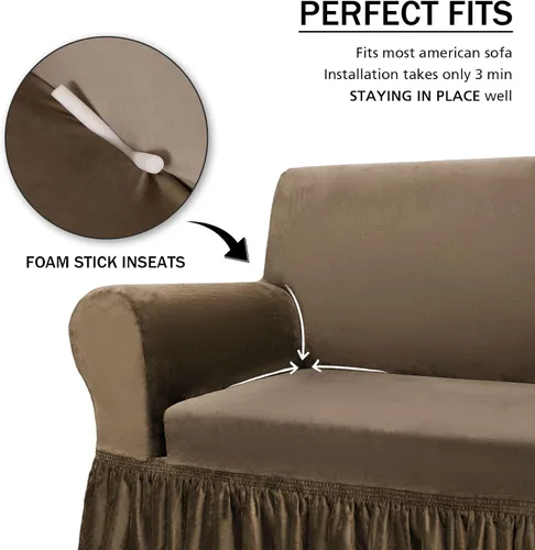 Vista 9 de NICEEC Funda para sofá biplaza, súper suave, 1 pieza, color marrón, elástica, universal, de elastano, para sala de estar, fácil ajuste, lavable