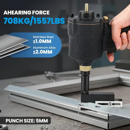 Vista 2 de NEWTRY Perforadora neumática de 0.197 in perforadora de orificio de aire industrial, herramienta de brida perforadora de mano de metal profundo