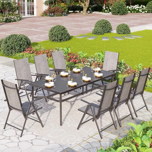 Vista 25 de PHI VILLA Juego de comedor al aire libre para 4, mesa de metal con sillas plegables, negro