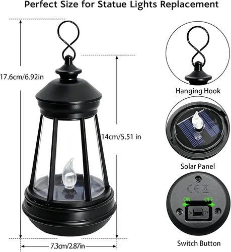 Vista 2 de Mini Solar Lantern Lights Replacement for Outdoor Statue, Blue Solar Lights Small Hanging Lantern Replacement, Waterproof Garden Decor Outdoor