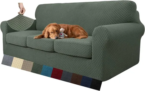 Vista 63 de MAXIJIN funda para sofá de 4 piezas, para sofás de 3 plazas, muy elástica, no se desliza, para perros, para mascotas, protector elástico de muebles