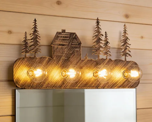 Vista 10 de TOCHIC Lámparas rústicas de baño, 4 luces de casa de campo sobre espejo regulable, apliques vintage occidentales para armarios de espejo, tocador