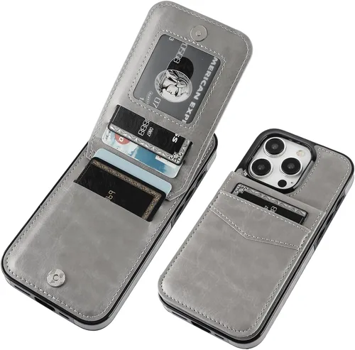 Vista 19 de KIHUWEY Compatible con iPhone 15 Pro Funda Cartera con Soporte para Tarjetas de Crédito, Tapa de Cuero Premium con Cierre Magnético y Soporte, Funda