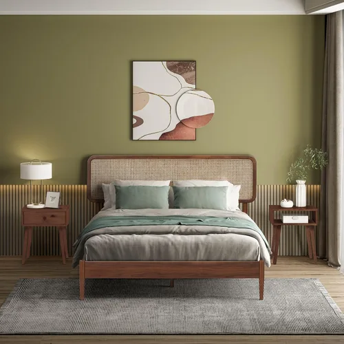 Vista 19 de Lupin - Base de cama de madera con cabecero, base de madera de roble macizo y goma con listones silenciosos y soportes centrales de madera, Negro