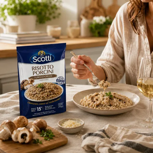 Vista 4 de Riso Scotti - Risotto sazonado con trufa, arroz Carnaroli, 7.4 oz (210 g) Ready Meal, Easy to Cook, Carnaroli Rice for Risotto with Truffle