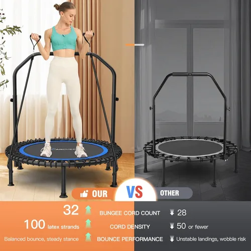 Vista 3 de ANCHEER Minitrampolín plegable de 40"/48", carga máxima de 450 libras/550 libras para interiores, con mango de espuma ajustable de 4 niveles