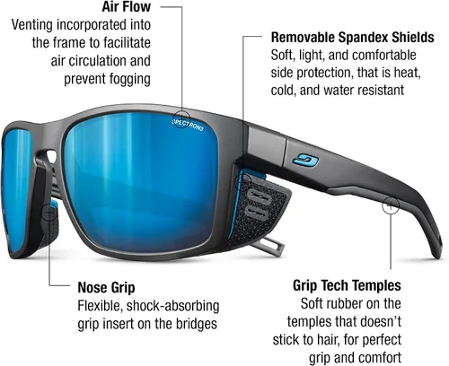 Vista 2 de Julbo Shield Glacier Glasses for Men & Women w/Removable Side Shields for Hiking, Snow/Glare - 100% UV Protection