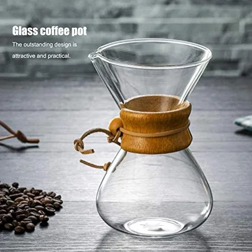 Vista 5 de Atyhao Cafetera de vidrio de alta temperatura de goteo de café con filtro de acero inoxidable (20.3 fl oz)