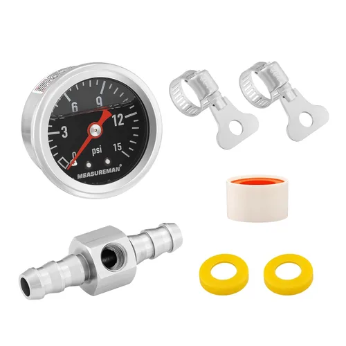 Vista 26 de MEASUREMAN - Manómetro, 0 a 15 psi, relleno glicerina, esfera 1.5 pulgadas, caja acero inoxidable 304, montaje central posterior 1/8 NPT, adaptador