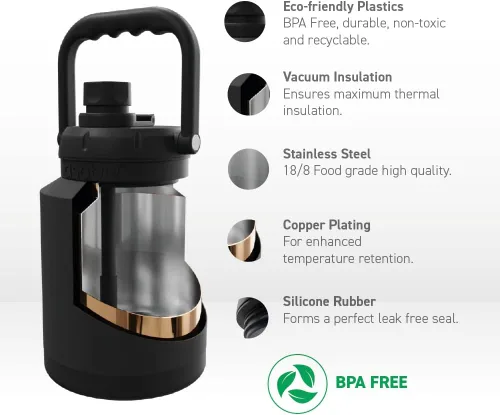 Vista 4 de Asobu Mini jarra de acero inoxidable de doble pared aislada al vacío de 33 onzas con asa de mano completa fácil de transportar y popote desplegable