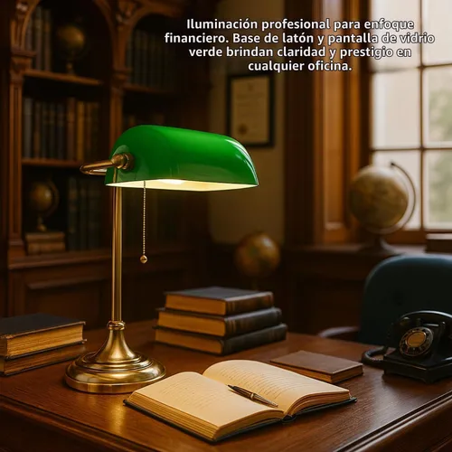 Vista 7 de LIGHTACCENTS Lámpara de escritorio estilo bancario tradicional con pantalla de vidrio verde y base de latón – Lámpara de escritorio clásica