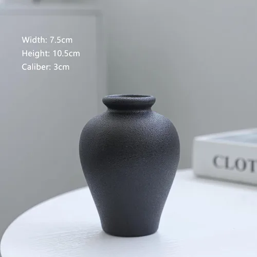 Vista 3 de Juego de 5 jarrones de cerámica negra, pequeños jarrones para flores, mini jarrones decorativos para bodas rústicas y decoración del hogar, centros
