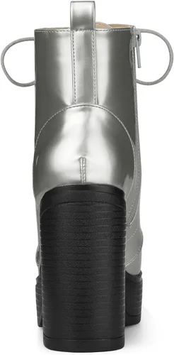 Vista 3 de Allegra K Botas de combate de tacón alto grueso con cordones para mujer, M