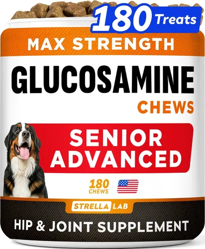 Vista 11 de STRELLALAB Suplemento avanzado de glucosamina para cadera y articulaciones para perros y caballos mayores, mejillón y colágeno de labios verdes