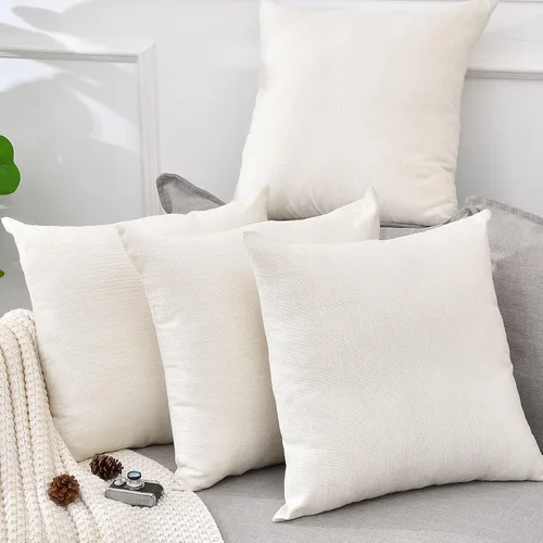 Vista 4 de Juego de 4 fundas de almohada de lino beige de 16 x 16 pulgadas, fundas decorativas en blanco para sofá y cama, para sublimación, estilo granja