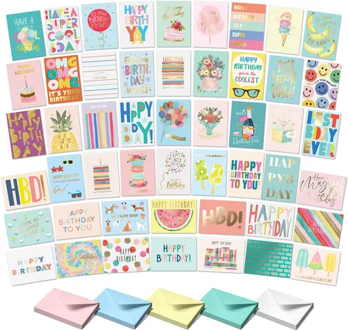 Vista 9 de Sweetzer & Orange Tarjetas de feliz cumpleaños con sobres y caja surtida. Juego variado de 20 tarjetas de cumpleaños surtidas con sobres, paquete a