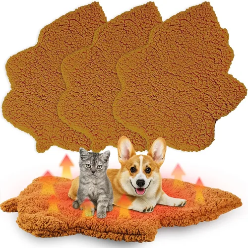 Vista 14 de Paquete de 3 camas autocalentables para mascotas con forma de hoja, autocalentable, tapete térmico lavable para erizo, conejo, planeador de azúcar