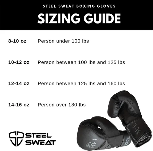 Vista 2 de Steel Sweat Guantes de boxeo – Guantes de entrenamiento para boxeo, sparring, kickboxing y Muay Thai – Hombres y mujeres – Senshi Black 10 oz