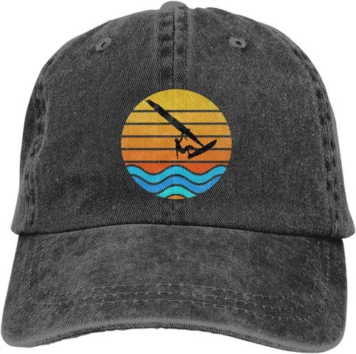 Vista 6 de AbLaTeSurfing-Windsurf-Sea-Ocean-Board-Sail Trucker Hat, Washed Cotton Baseball Cap Black Dad Hat for Men Women
