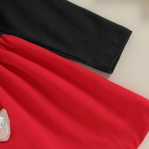 Vista 6 de Trajes de Navidad para niñas pequeñas, vestido de manga larga, falda vintage de encaje de una pieza, vestido de fiesta de terciopelo rojo, vestido