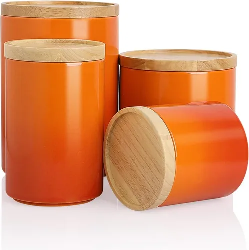 Vista 45 de Botes de Cocina Sweejar Tarro de Cerámica para Almacenamiento de Alimentos, Contenedores Apilables con Tapa de Madera de Sellado Hermético