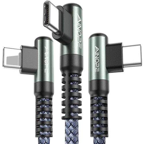 Vista 23 de AINOPE - Cable USB C de 1 metro en ángulo recto, paquete de 2 cables USB a USB C de 1 metro, cable USB A a USB C trenzado de nailon de 3.1A de carga