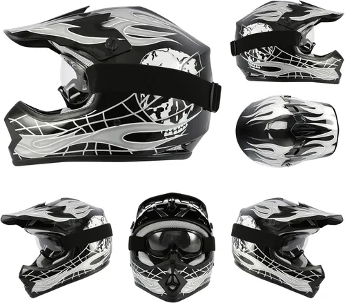 Vista 7 de TCT-MOTORPARTS - Casco para niños o jóvenes, modelo de calavera negra, aprobado por el DOT, para motocross, cuatrimoto, bicicleta de tierra