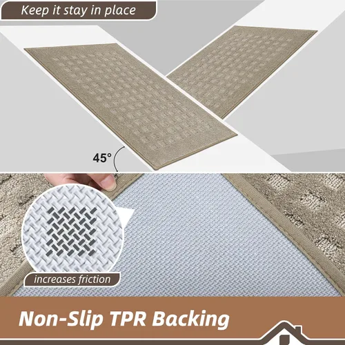 Vista 5 de BEQHAUSE Tapetes para puerta de 20 x 32 pulgadas, tapete antideslizante de punto gofre, de perfil bajo, resistente a la suciedad y absorbente, Beige