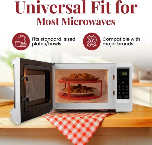 Vista 8 de DoubleWave Mini apilador de platos de microondas de 2 niveles para microondas pequeños, sin BPA, apilador de platos fríos para microondas