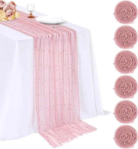Vista 47 de LuoluoHouse Camino de Mesa de Perla para Centros de Mesa de Boda: Camino de Mesa de Perla de 10 pies, Decoración de Mesa de 29x120 Pulgadas de Tul