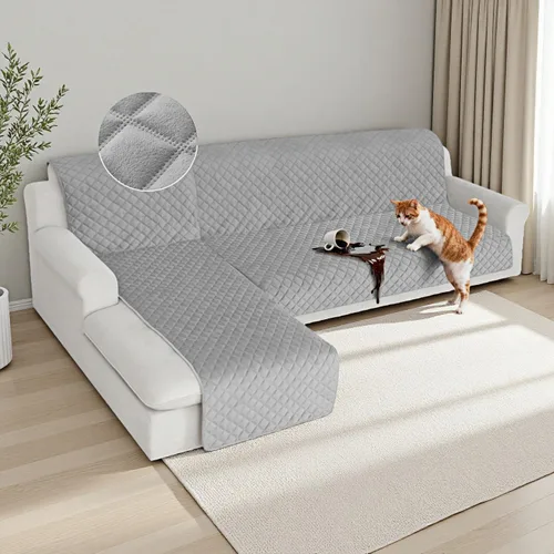Vista 16 de HDCAXKJ Fundas impermeables para sofá modular, acolchadas de terciopelo, 2 piezas, en forma de L, lavables, gruesas, antideslizantes, con protector