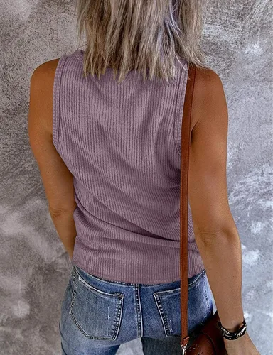 Vista 2 de TECREW Camisetas sin mangas con cuello en V para mujer, estilo casual, acanaladas, con botones, Henley