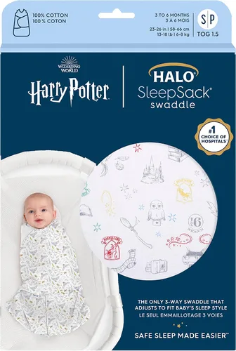 Vista 2 de HALO Harry Potter saco de dormir envolvente 100% algodón, manta vestible ajustable de 3 vías, TOG 1.5, Harry Potter Enchanted, recién nacido, 0-3