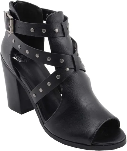 Vista 9 de Milwaukee Leather MBL9454 Sandalias de tacón negro con correa tachonada con tacón de plataforma para mujer