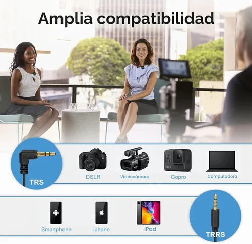 Vista 6 de VeGue Sistema de micrófono inalámbrico Lavalier, micrófono de solapa inalámbrico de doble canal de 2.4 GHz con cancelación de ruido para cámaras