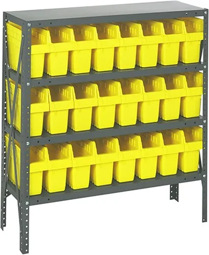 Vista 486 de Quantum QSBU-245BK Heavy Duty Shelving Unit with (7) Shelves and (24) QUS245 Black Bins for Garage Warehouse Storage Distribution 400 lb Load