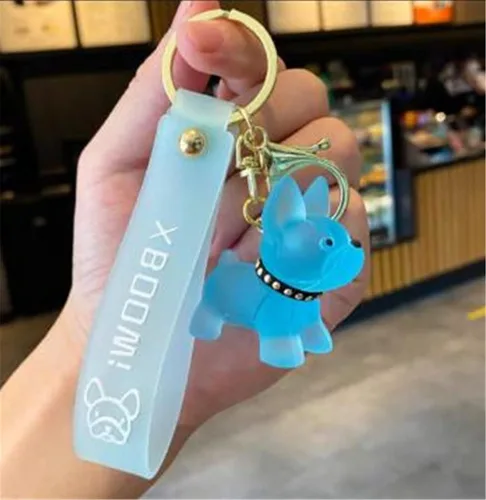 Vista 7 de Ergugos Llavero de bulldog francés de dibujos animados lindo adorno transparente para perro, llavero de resina de cristal para cachorros, llavero