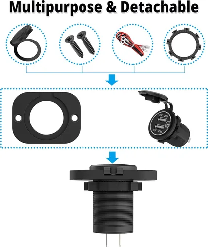 Vista 5 de Toma USB Doble de 12V Salida Marina con Interruptor Puerto USB para Carrito de Golf Montaje de Cargador de Coche de 12 Voltios DC Adaptador