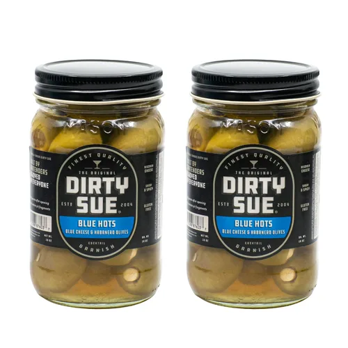 Vista 12 de Dirty Sue Aceitunas rellenas y cebollas - Juego de 2 tarros de 16 onzas (queso azul)