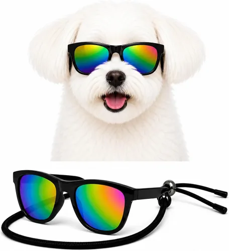 Vista 6 de G014 Retro 80s - Gafas de sol para perros y mascotas, taza de té, juguete de raza pequeña a mediana (12-25 libras, negro)