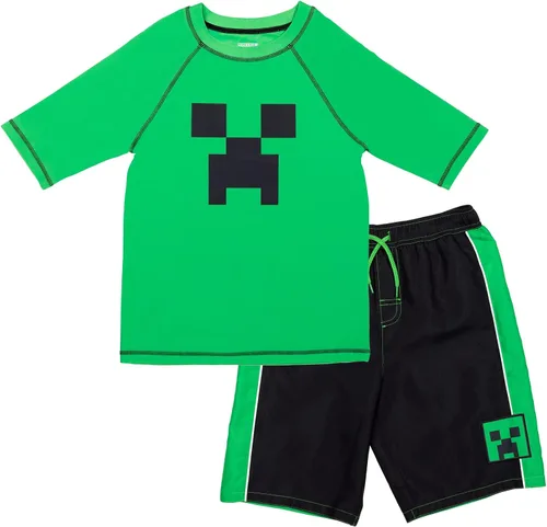 Vista 10 de Minecraft Conjunto de camiseta de protección raglán y traje de baño UPF 50+, tallas de niño a niño grande (4-18-20)