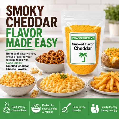 Vista 3 de Oasis Supply Queso cheddar ahumado en polvo, condimento de queso ahumado salado para palomitas de maíz, pretzels, papas, papas, papas, pasta