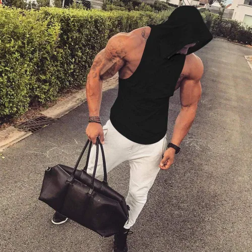 Vista 2 de SZKANI Camiseta sin mangas con estampado de calavera para hombre, chaleco de fitness para culturismo, camisetas de tirantes para entrenamiento