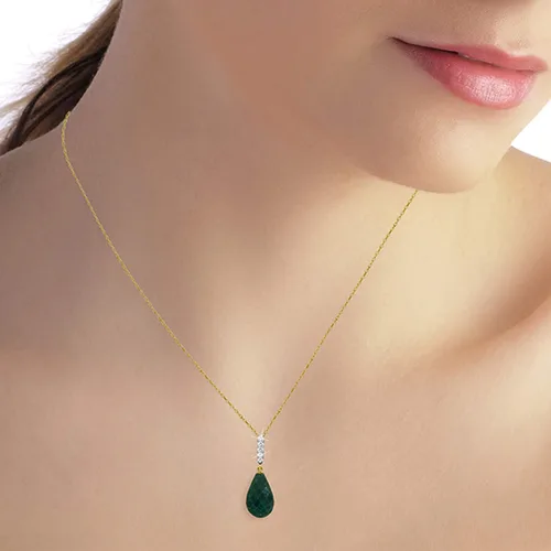 Vista 3 de Galaxy Gold GG Collar de oro de 14 quilates con diamante y esmeralda de gota Briolette